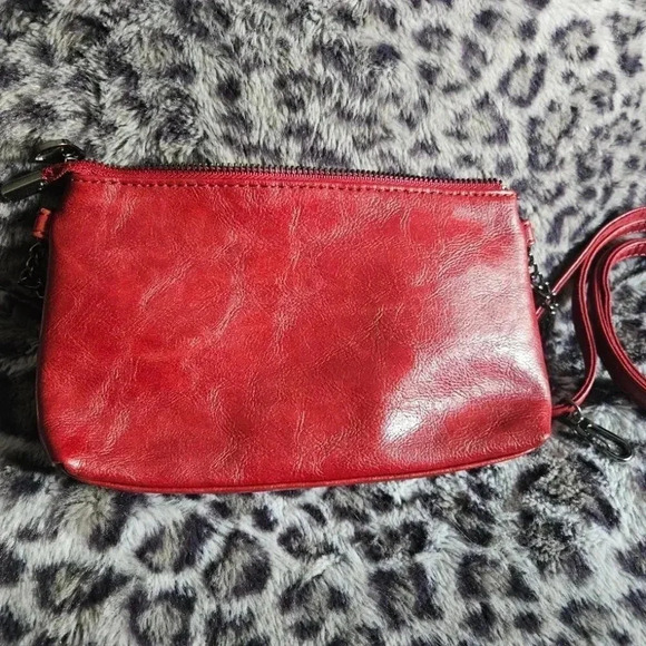 David Jones | Red Faux Leather Mini Bag City Style with  Long Removable Strap - Picture 7 of 12
